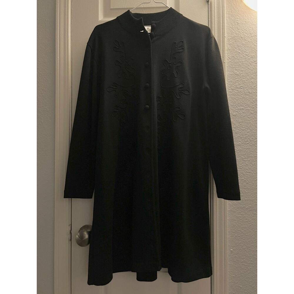 Liz Claiborne Blazer Dress Women's Petite Large Black Wool Embroidered VTG 80s - Picture 1 of 12